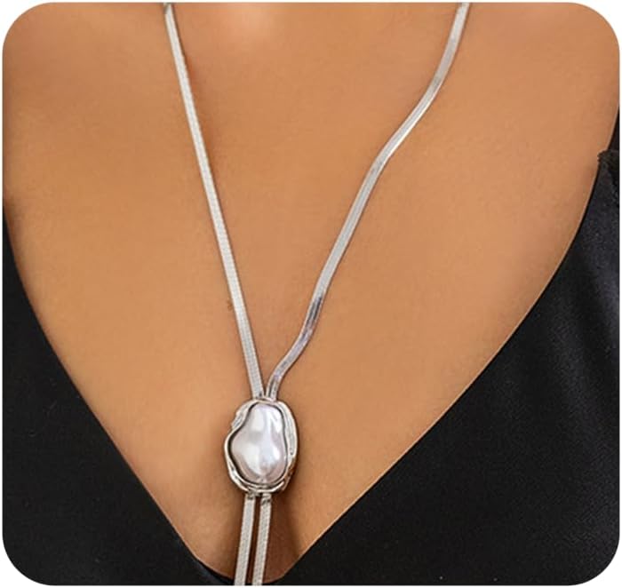 FUTIMELY Dainty Long Gold Necklace for Women,Thin Herringbone Chain Necklace,Long Lariat Necklace Body Jewelry - Image 1